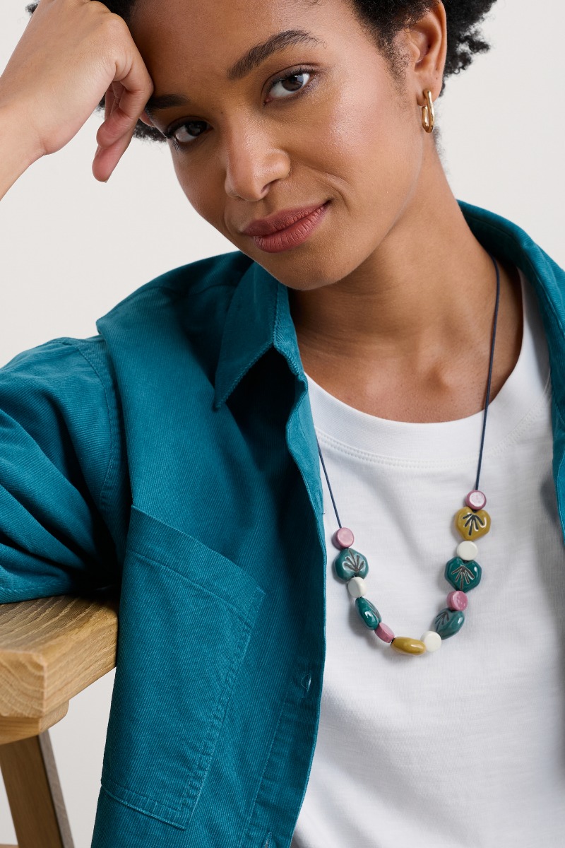 An image of Seasalt  Picture Leaf-Shaped Beaded Necklace 