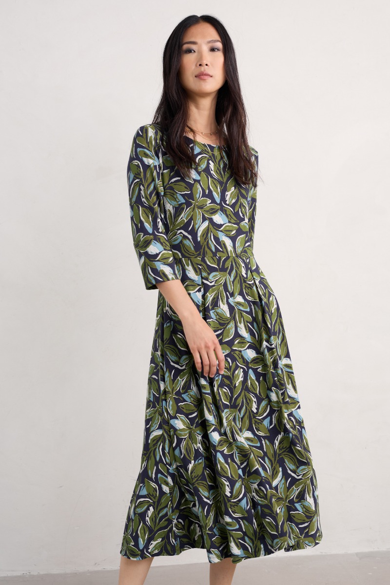 An image of Seasalt  Wild Bouquet 3/4 Sleeve Midi Dress 