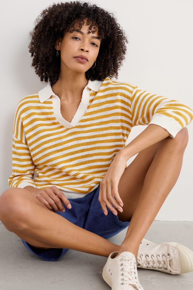 An image of Seasalt  Gwynver Lightweight V-Neck Collared Jumper 