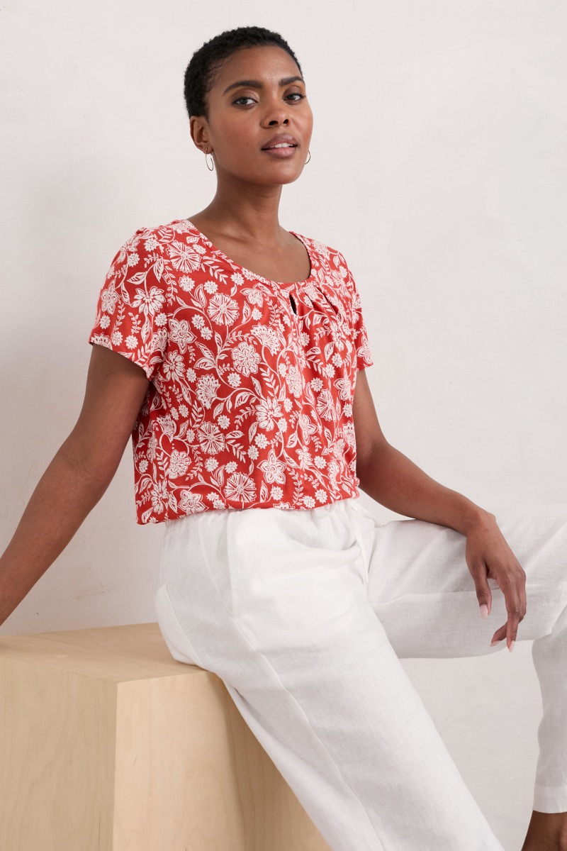 An image of Seasalt  Appletree Keyhole Detail T-Shirt in GOTS-Certified Organic Cotton 
