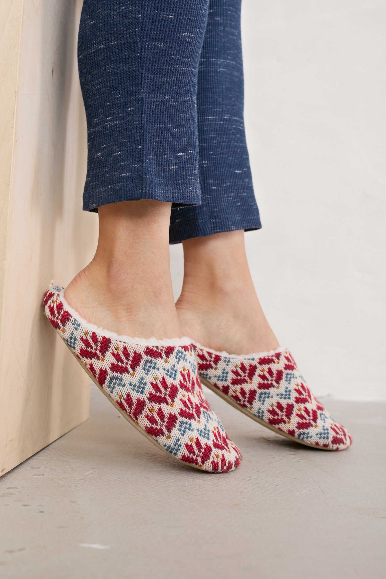 Far Well Knitted Fair Isle Slipper Seasalt Cornwall