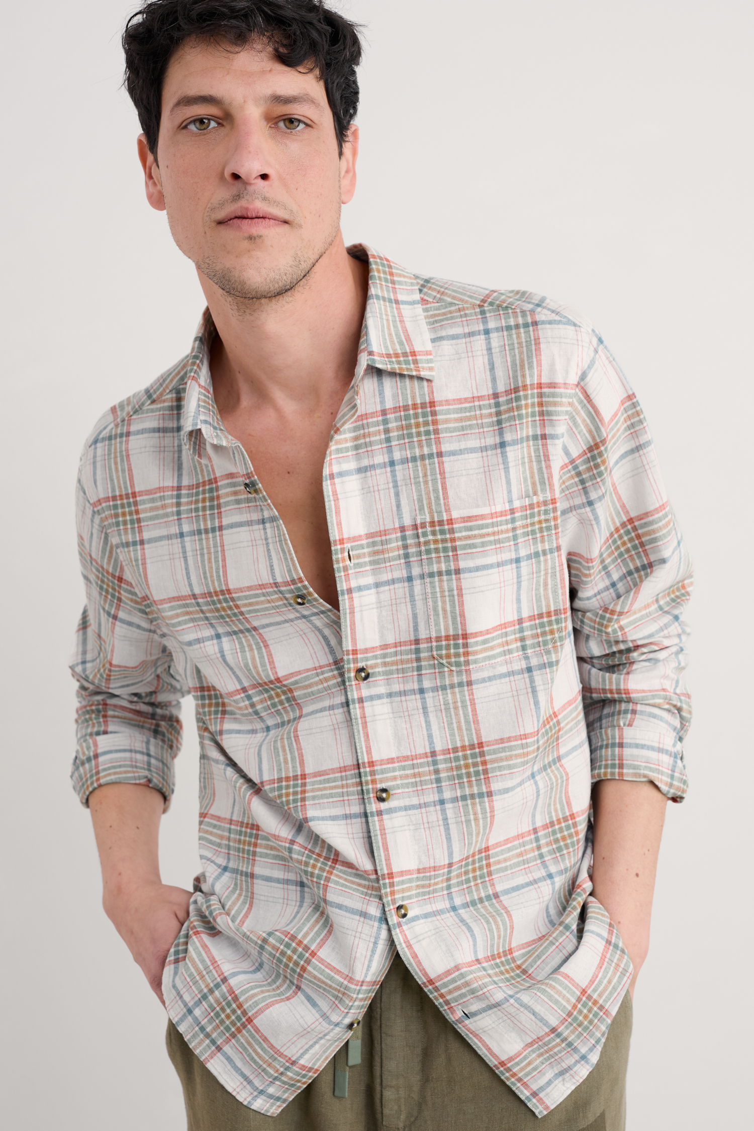 An image of Seasalt  Men's Dip Circle Linen-Cotton Check Shirt 