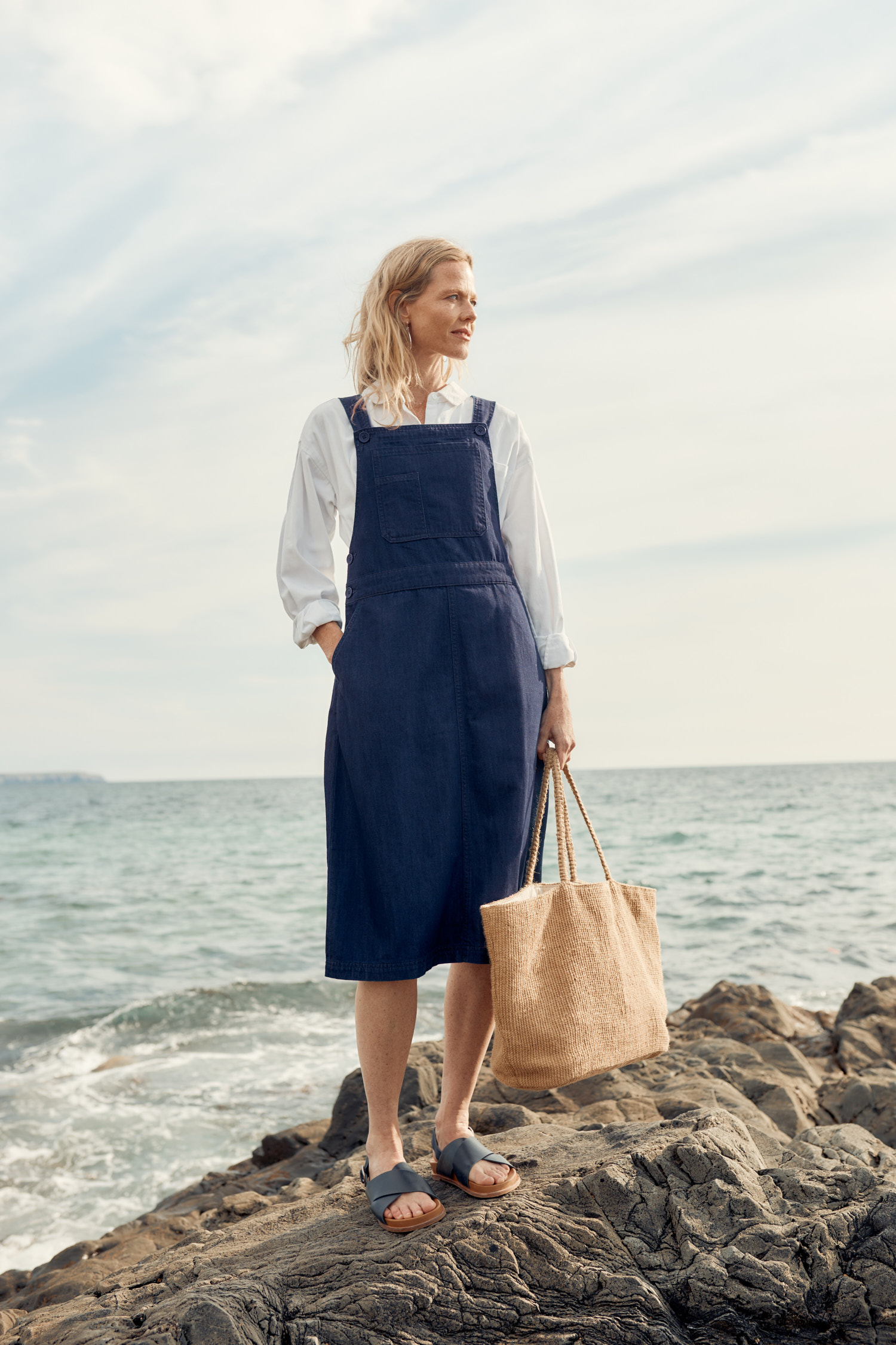 Denim pinafore dress long sale