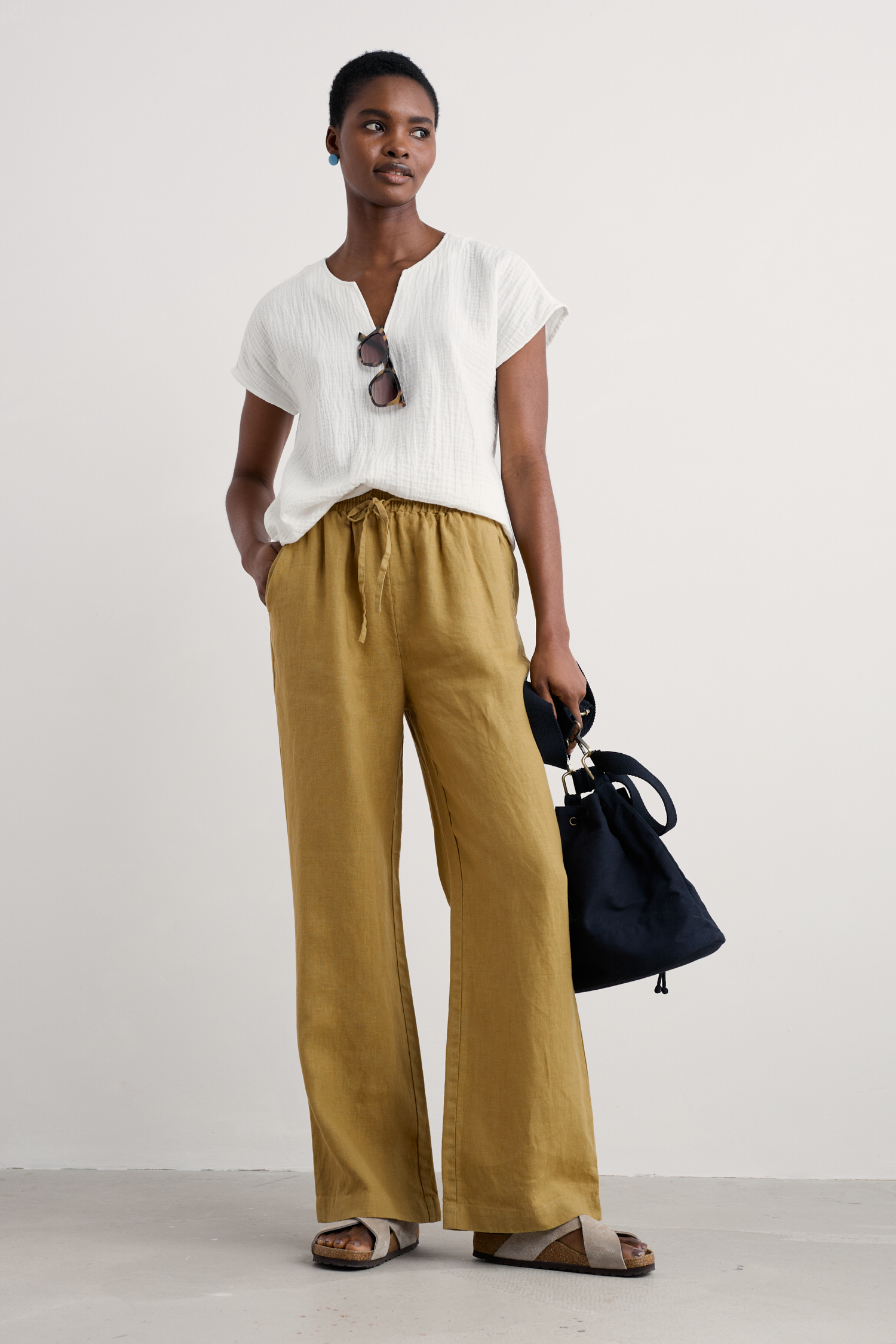 An image of Seasalt  Tide Flow Wide Leg Linen Trousers 