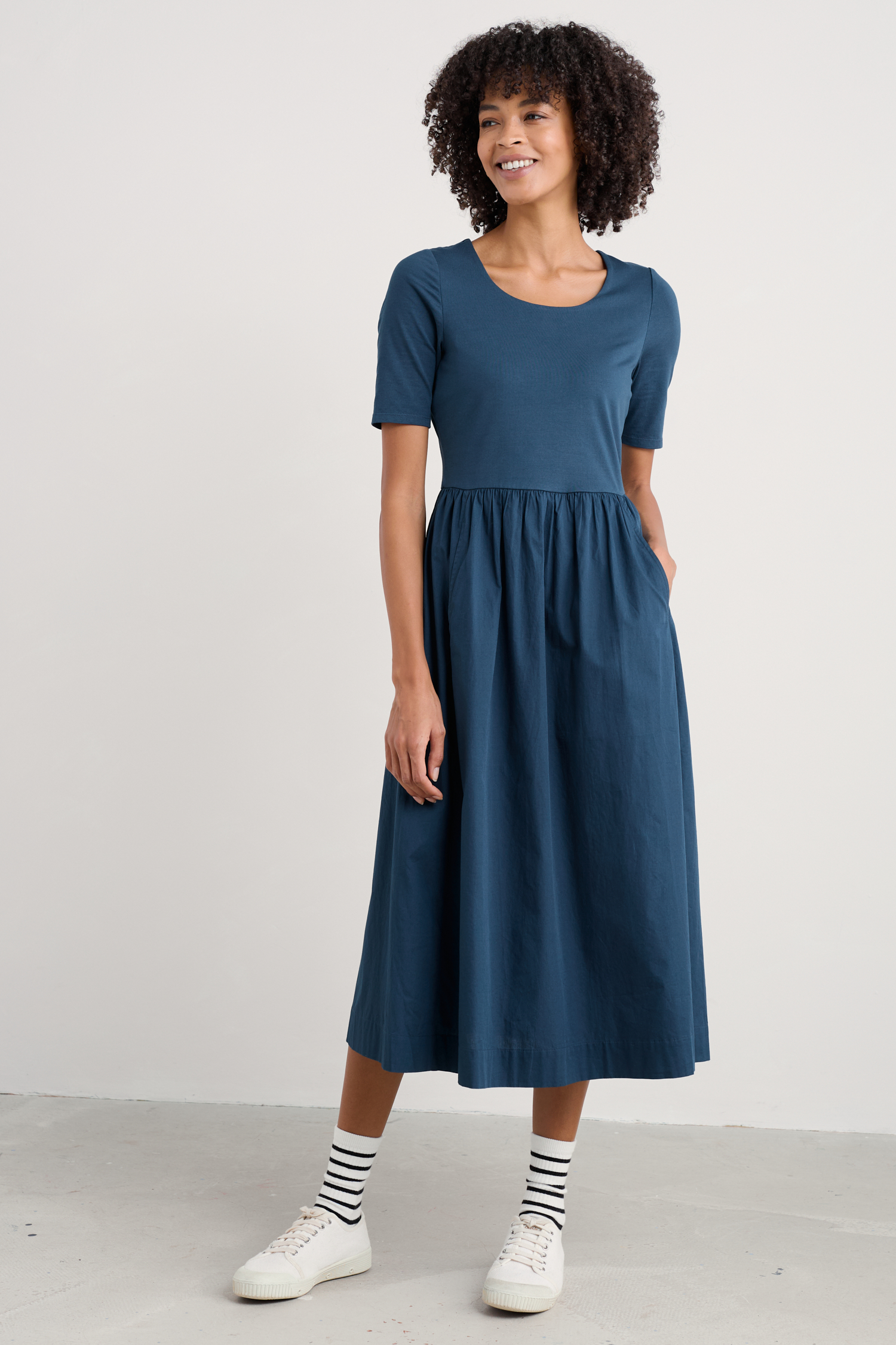 An image of Seasalt  Madder Jersey Woven Mix Above-Ankle Dress 