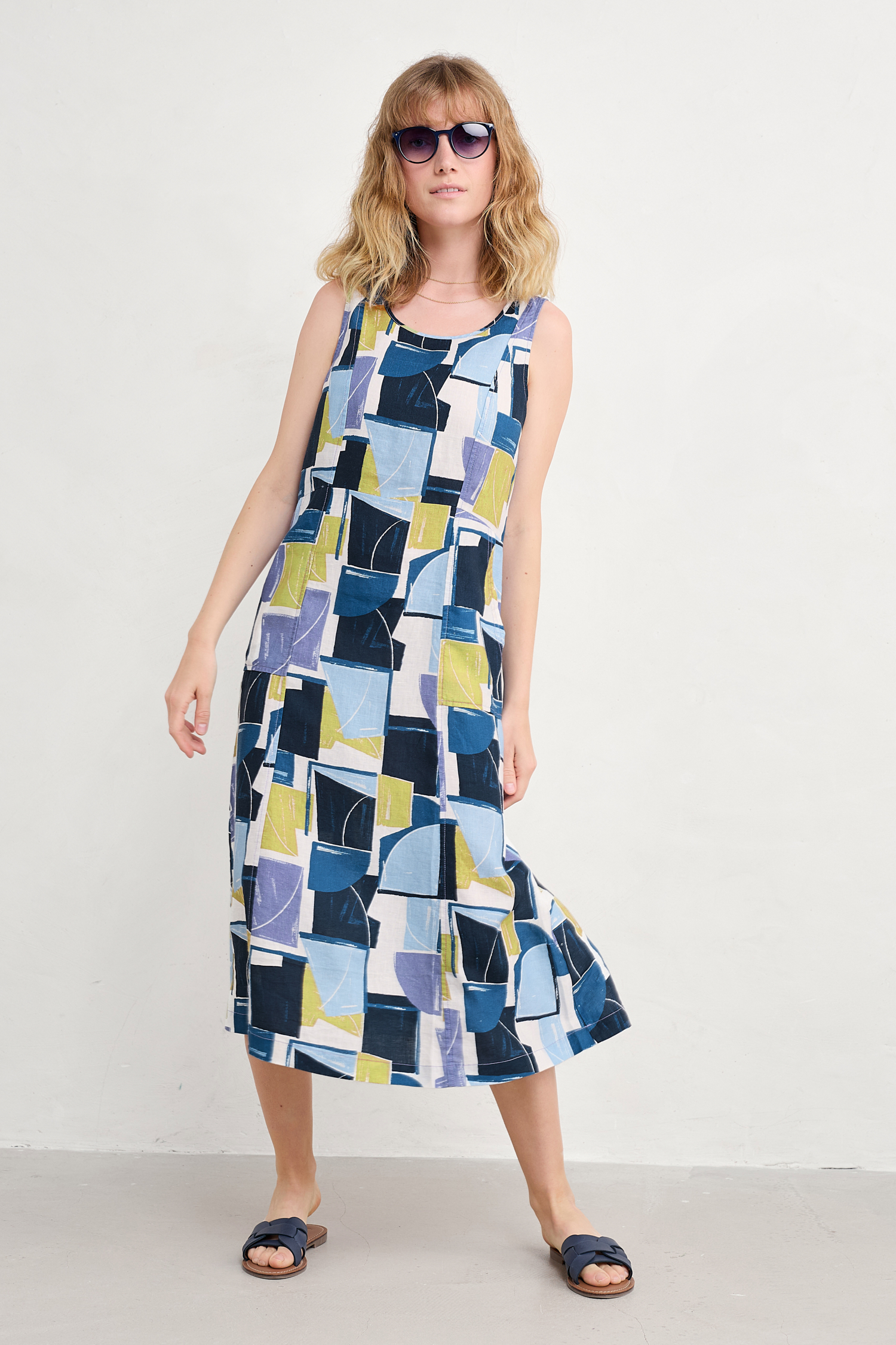 An image of Seasalt  Sleeveless Grass Wave Linen Dress 