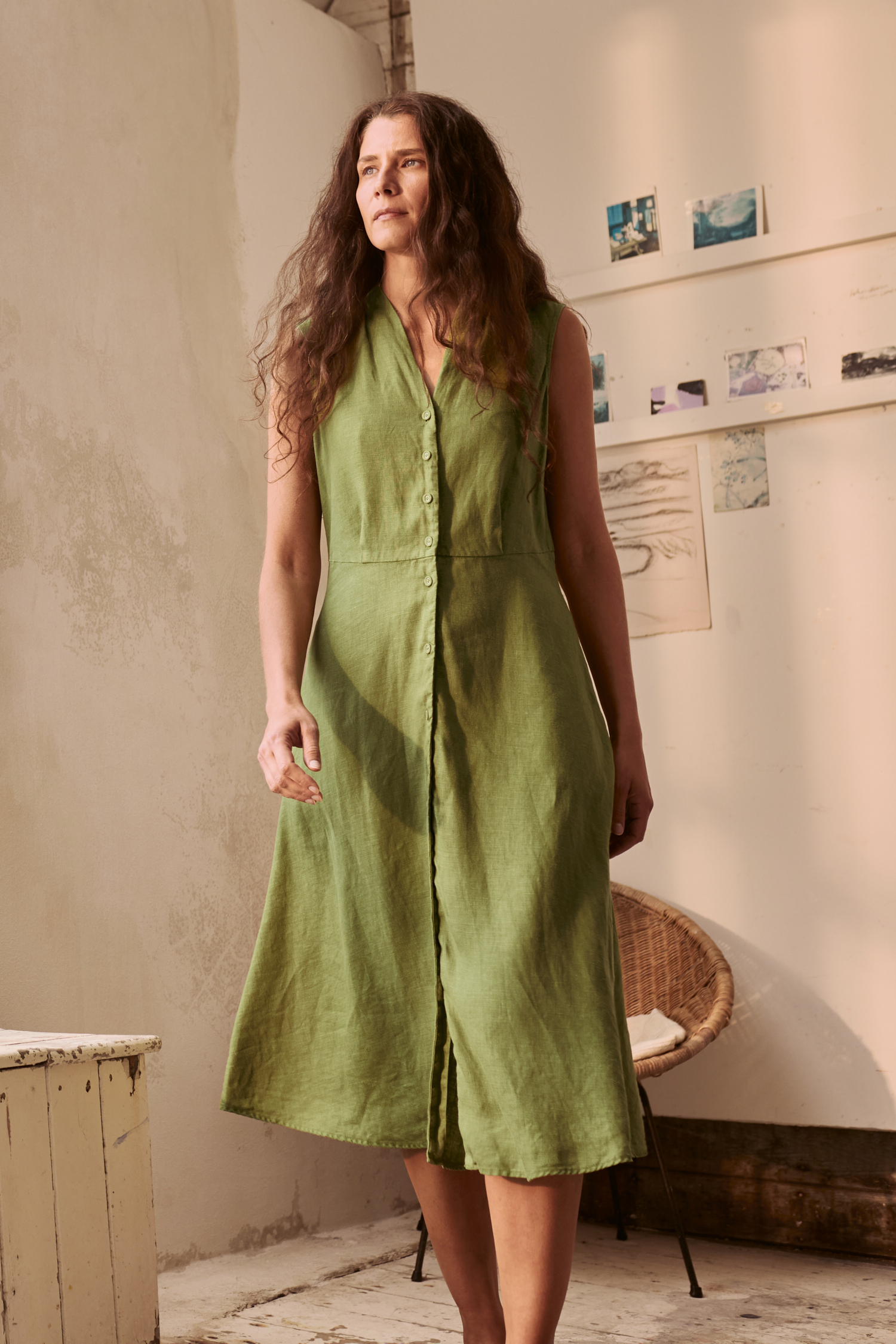 An image of Seasalt  Carved Wood Linen Sleeveless Dress 