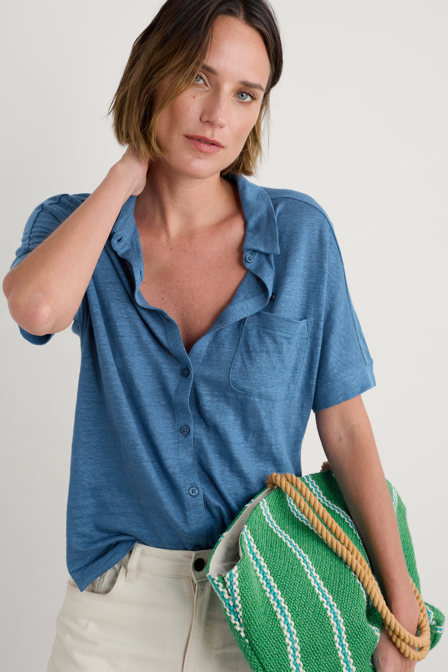 An image of Seasalt  Parsley Fern Linen Jersey Shirt 