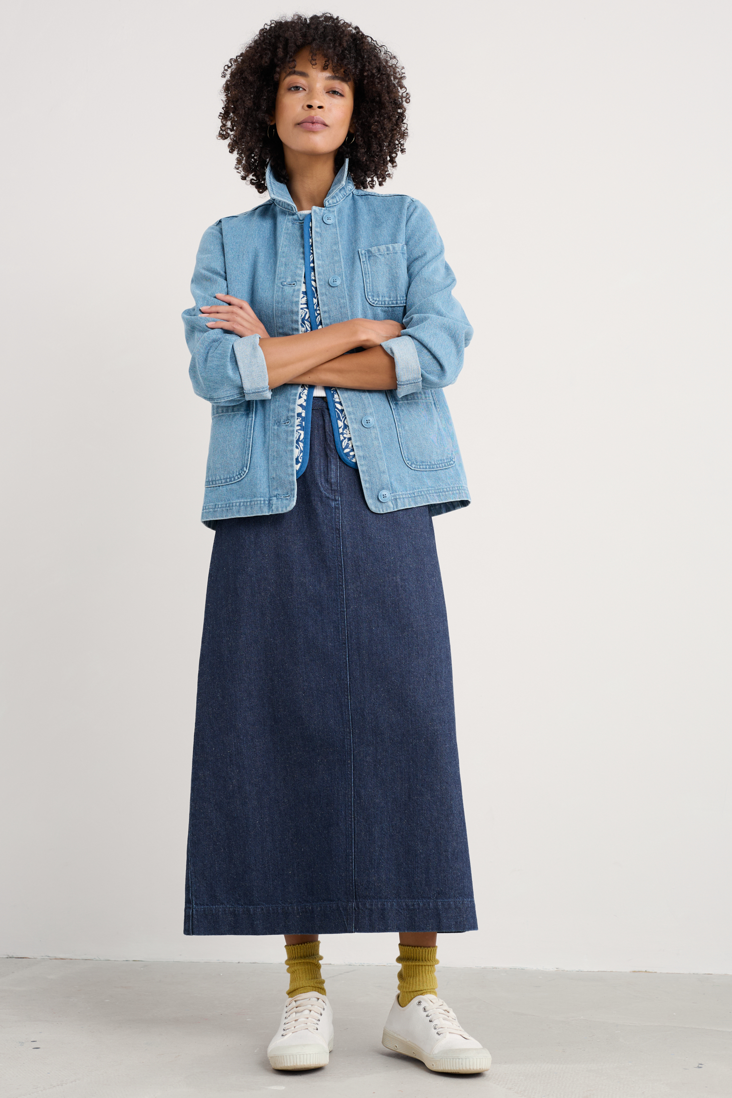 An image of Seasalt  Fruit Tree Midi Denim Skirt 