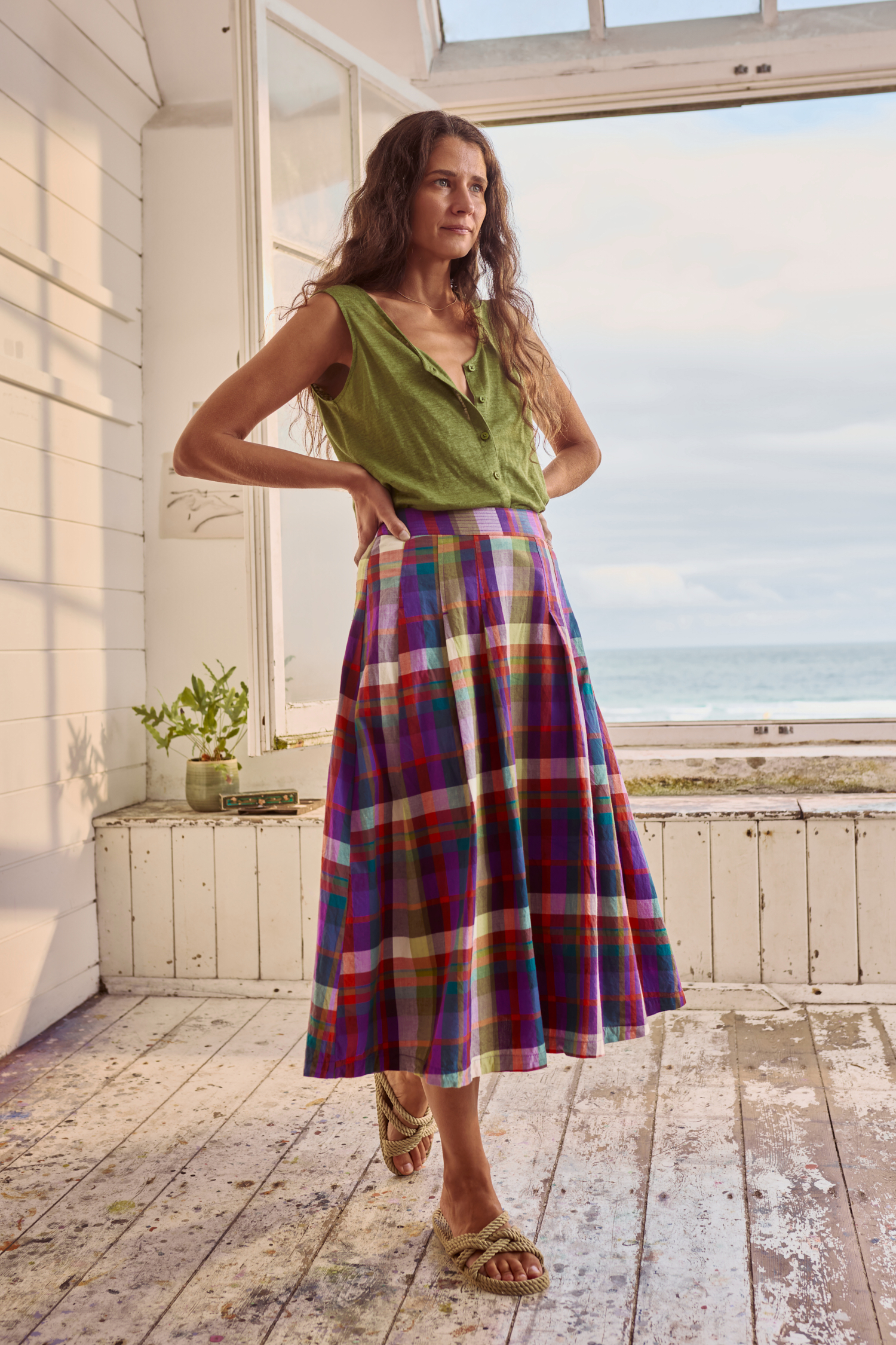 An image of Seasalt  Jamboree Chambray Midi Skirt 