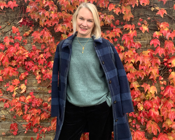 Lorraine Candy wearing a checked Seasalt coat