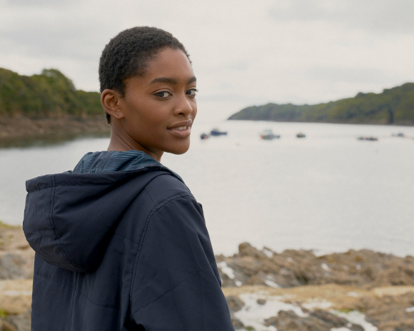 Model wearing a Seasalt Raincoat